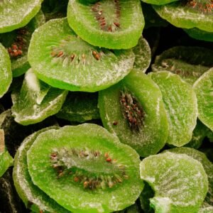 Candied kiwifruit slices with a glossy glaze